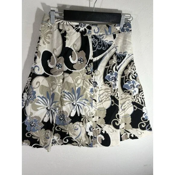 Ann Taylor Women’s Tan, Cream, Black Floral A-Line Zippered Skirt Size 6 Midi - Picture 5 of 10
